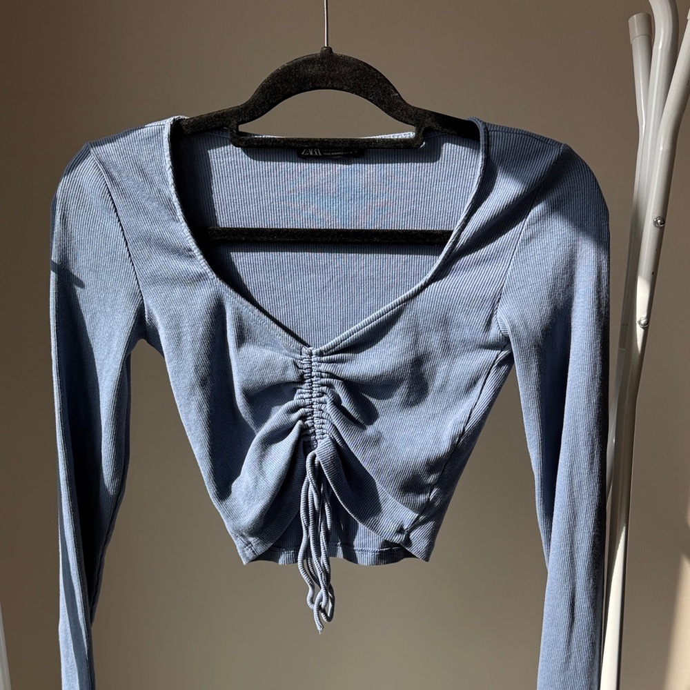 Zara Light Blue Ruched Crop Top